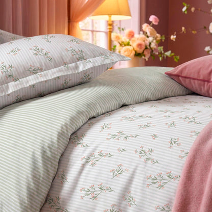 Duvet cover and pillowcase(s) set - 100% cotton sateen TC200 - Brise florale - white