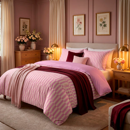 Duvet cover and pillowcase(s) set - 100% cotton sateen TC200 - Trame verticale - pink / bubblegum