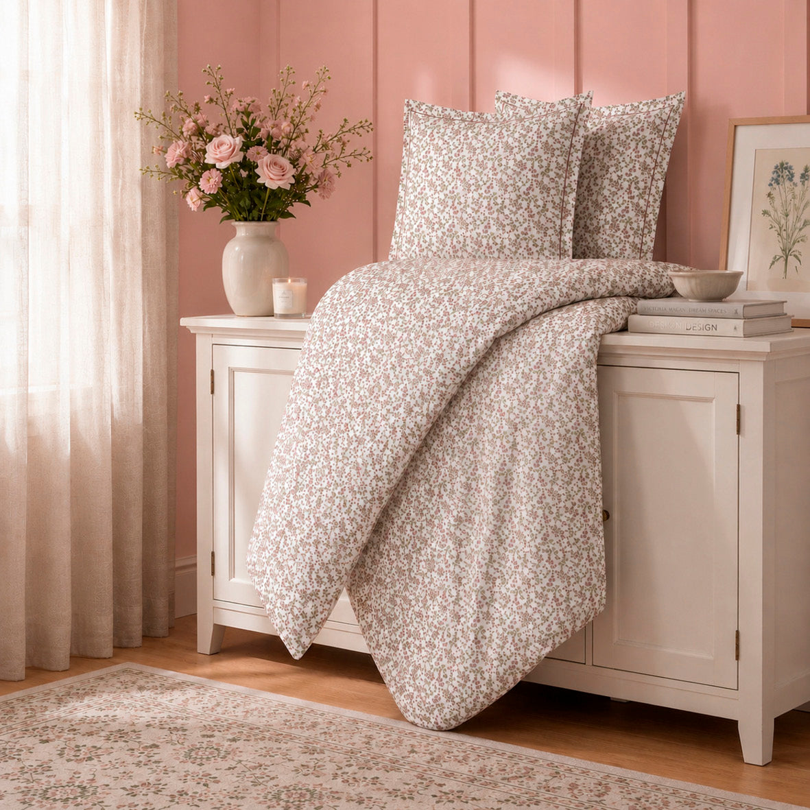 Bedspread - 100% cotton sateen TC200 - Coeur de prairie - beige