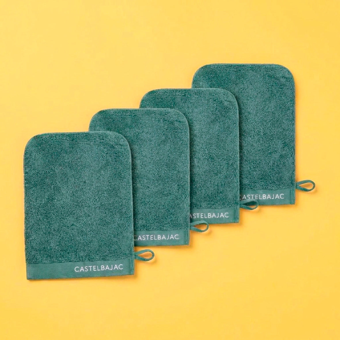 4 plush washcloths - 100% combed cotton 570 gsm - Aube Bottle green 4 x (15 x 21 cm)