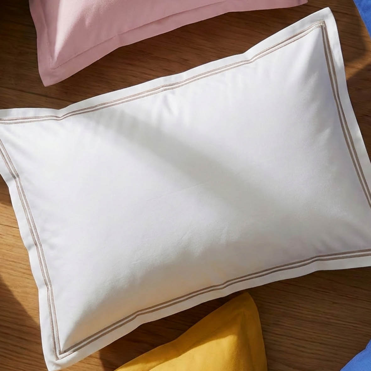 2 pillowcases - 100% cotton sateen TC200 - Megève - taupe / white