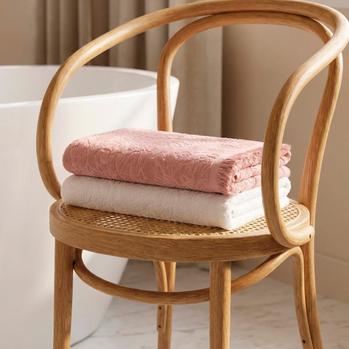 8-piece towel set - 100% combed cotton - Pétale - pink / white