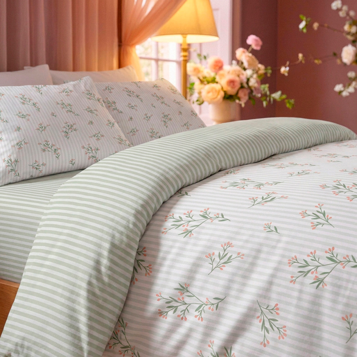 Fitted sheet - 100% cotton sateen TC200 - Élan - light green