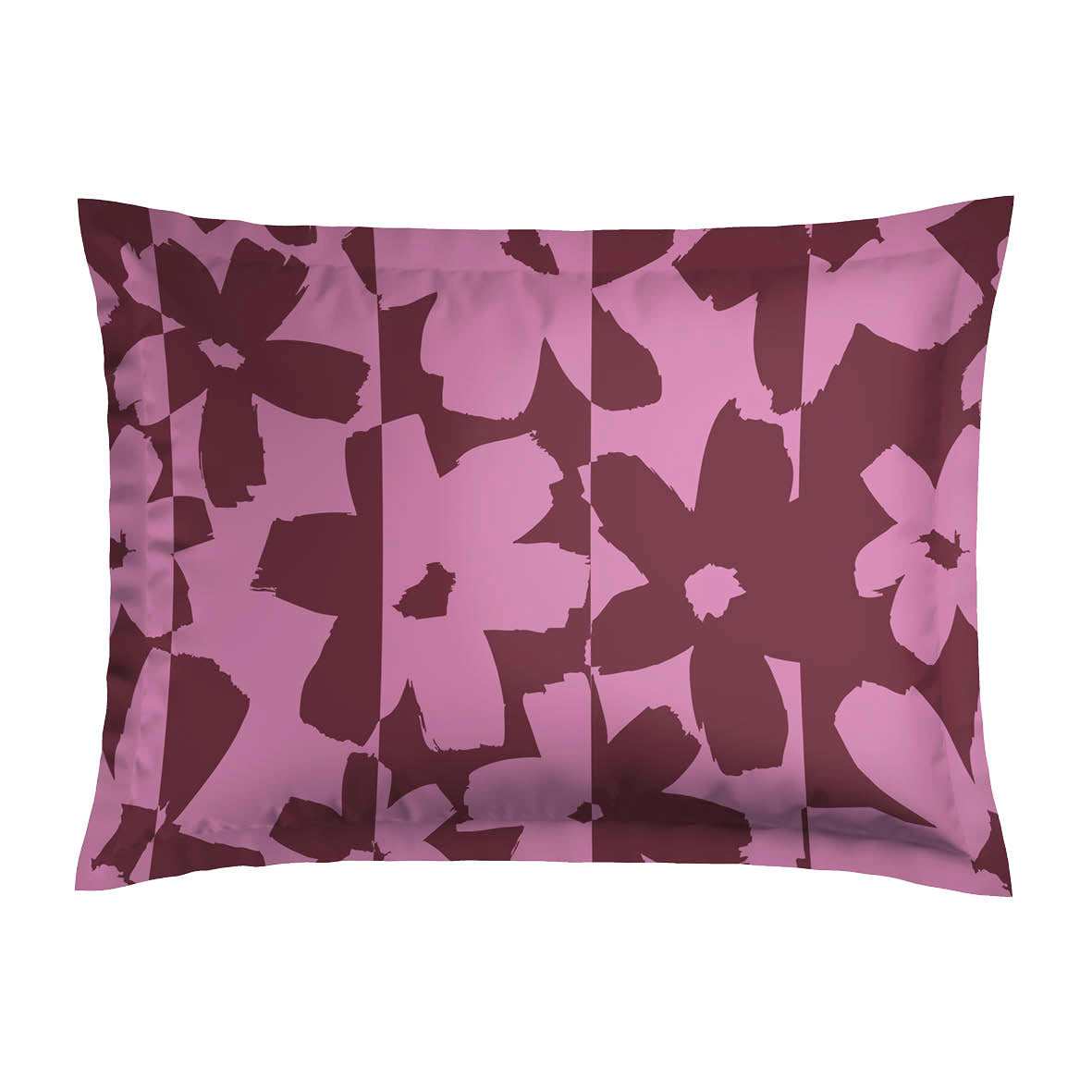 2 pillowcases - 100% cotton sateen TC200 - Rayure en écho / Éclosion carmine - pink / pink / red