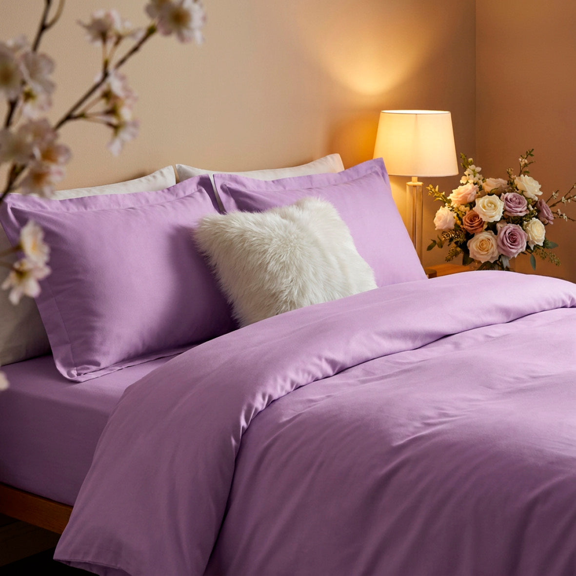 2 pillowcases - 100% cotton sateen TC200 - Uni - lavender