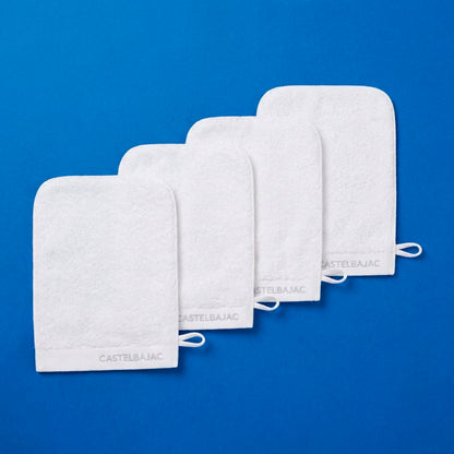 4 plush washcloths - 100% combed cotton 570 gsm - Aube White 4 x (15 x 21 cm)