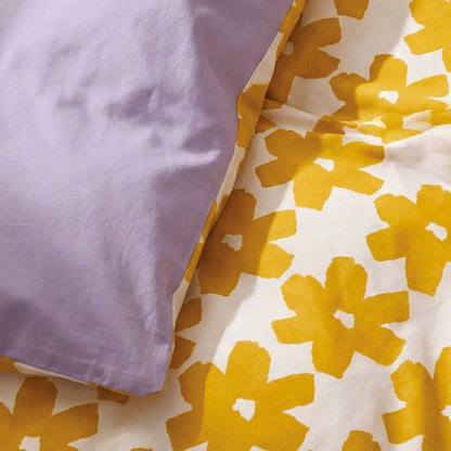 2 pillowcases - 100% cotton sateen TC200 - Pervenche - lavender / yellow