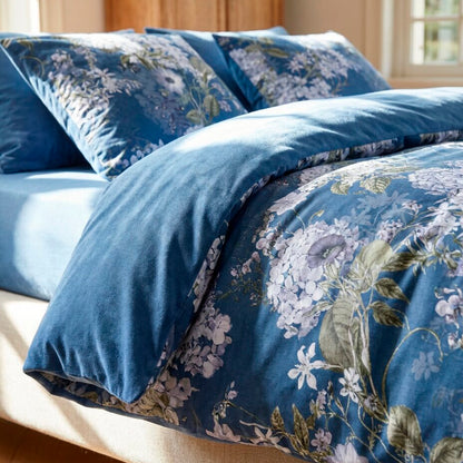 Duvet cover + pillowcase cotton satin - Hortensia Mirage Blue (6)