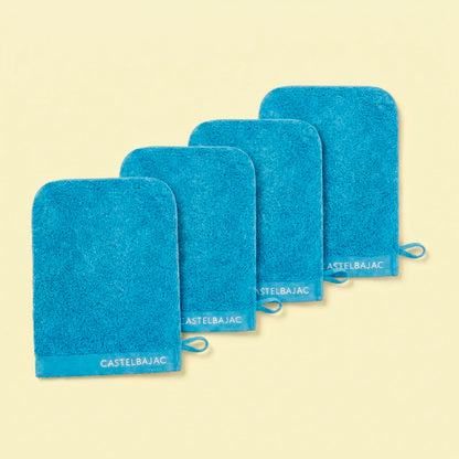 4 plush washcloths - 100% combed cotton 570 gsm - Aube Aquamarine 4 x (15 x 21 cm)