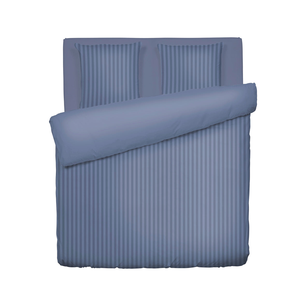 Duvet cover + pillowcase(s) cotton satin dobby stripe woven - Blue 240 x 240 cm + 2 x (50 x 70 cm)