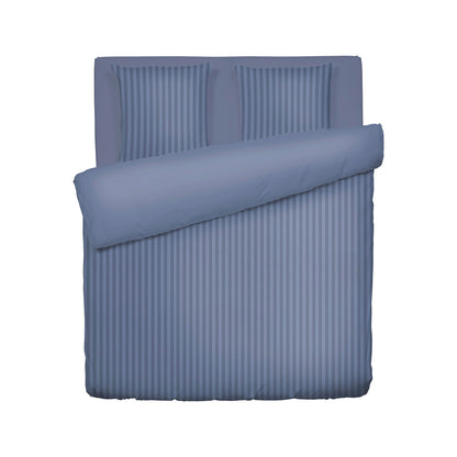 Duvet cover + pillowcase(s) cotton satin dobby stripe woven - Blue 240 x 240 cm + 2 x (50 x 70 cm)