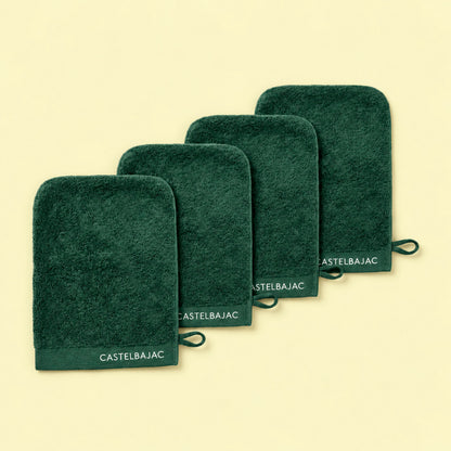 4 plush washcloths - 100% combed cotton 570 gsm - Aube Hunter green 4 x (15 x 21 cm)