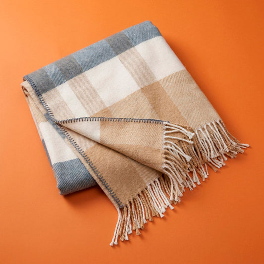 Ultra-soft woven throw - cotton blend - Tartan - ochre / grey Default Title