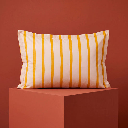 2 pillowcases - 100% cotton sateen TC200 - Sérénité rayée / Rayure en écho - yellow / pink 2 x (50 x 70 cm)