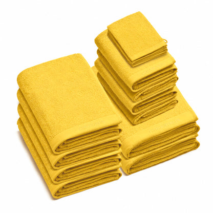 Complete bath linen set combed cotton LT - Lagon - 14 pieces Yellow