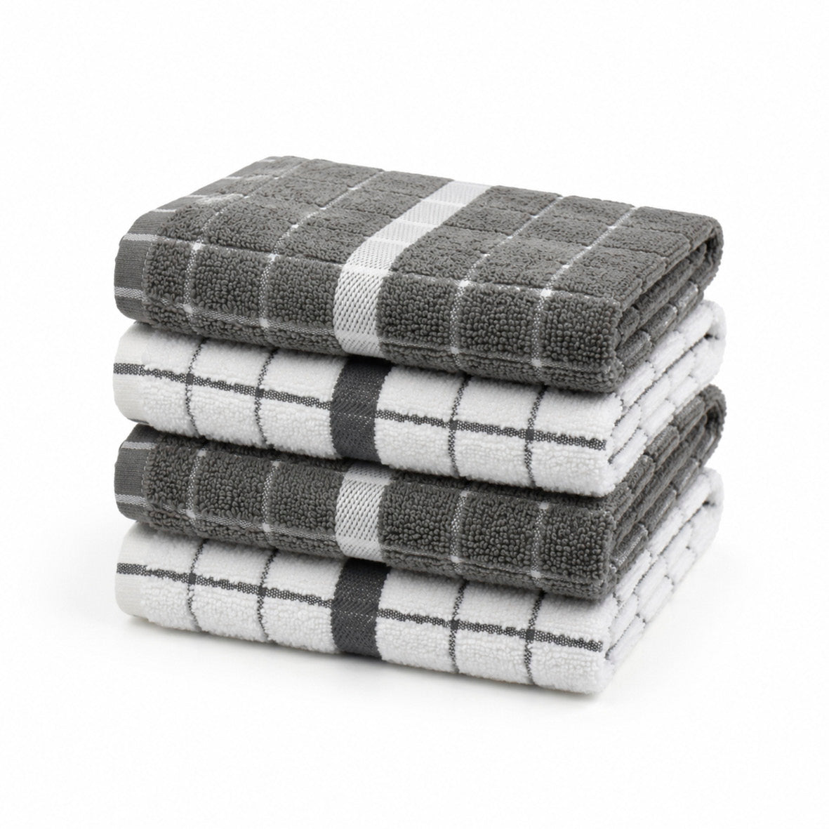 Plush 4 kitchen towels - 100% zero-twist combed cotton - Bistrot - white / black White Grey