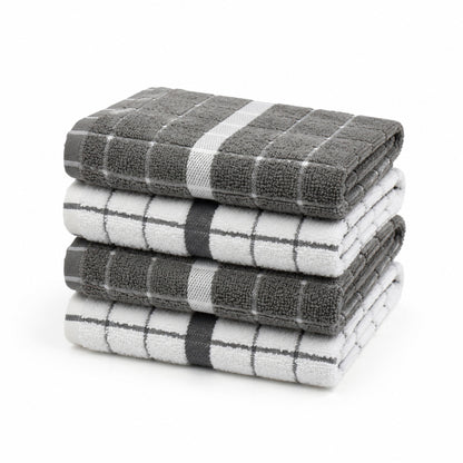 Plush 4 kitchen towels - 100% zero-twist combed cotton - Bistrot - white / black White Grey