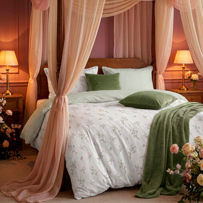 Duvet cover and pillowcase(s) set - 100% cotton sateen TC200 - Brise florale - white