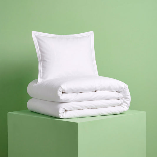 Duvet cover and pillowcase(s) set - 100% cotton sateen TC200 - Megève - white / white