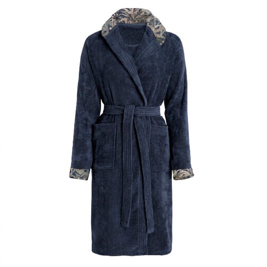 Hooded bathrobe cotton velvet - Sauvage Navy blue