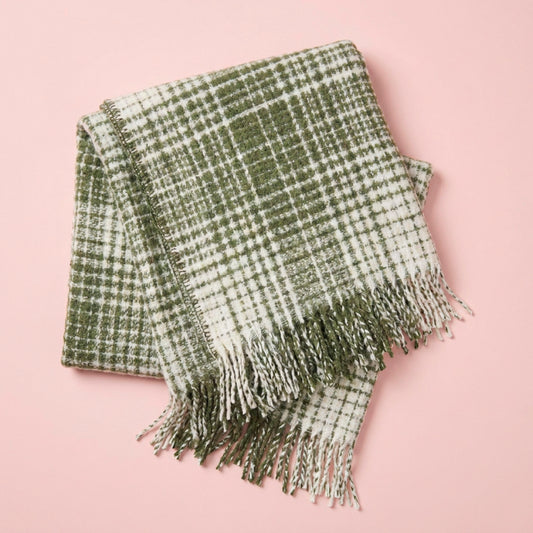 Ultra-soft woven throw - cotton blend - Tartan waffle - green / white Default Title
