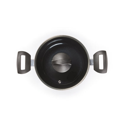 Set of 2 pots with lid Carbone Pro - ultra resistant and non-stick - aluminum - 24 + 28 cm - Black