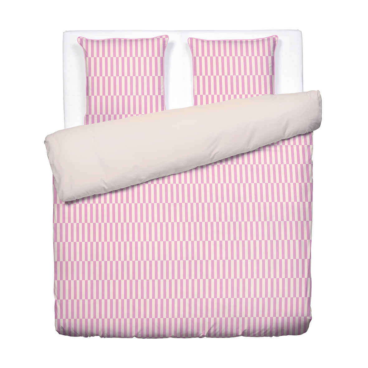 Duvet cover and pillowcase(s) set - 100% cotton sateen TC200 - Trame verticale - pink / cream white