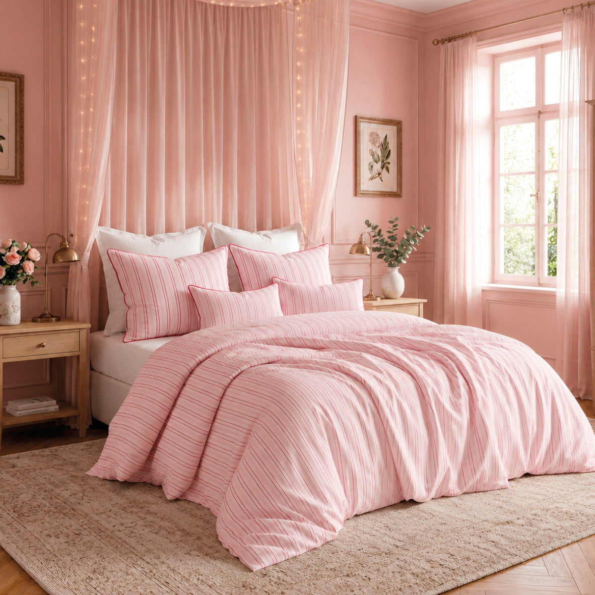 Duvet cover and pillowcase(s) set - 100% cotton sateen TC200 - Naïa - pink / red