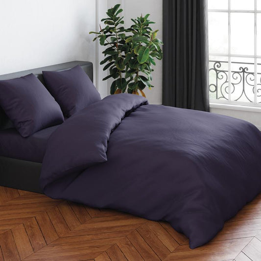 Duvet cover + 2 pillowcases cotton satin Uni Plum - 240 x 220 cm + 2 x (65 x 65 cm)