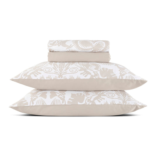 Set of sheets : fitted sheet, flat sheet, pillowcase(s) in cotton satin - Love stories taupe