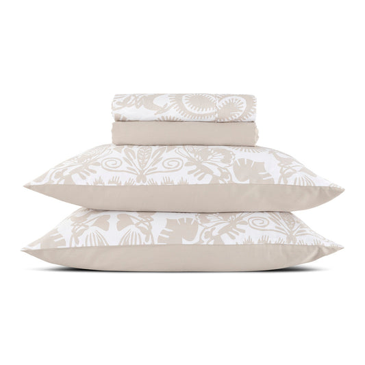 Set of sheets : fitted sheet, flat sheet, pillowcase(s) in cotton satin - Love stories taupe Drap plat : 230 x 290 cm Drap-housse : 170 180 x 190 200 cm