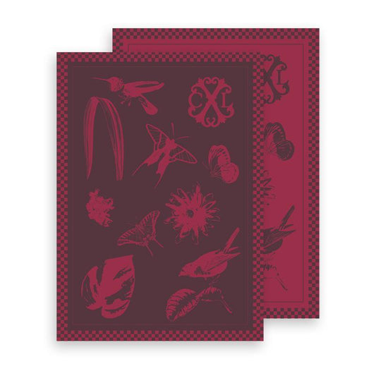 SET OF 4 PRIMAVERA TEA TOWELS - Dark Grey / Bordeaux