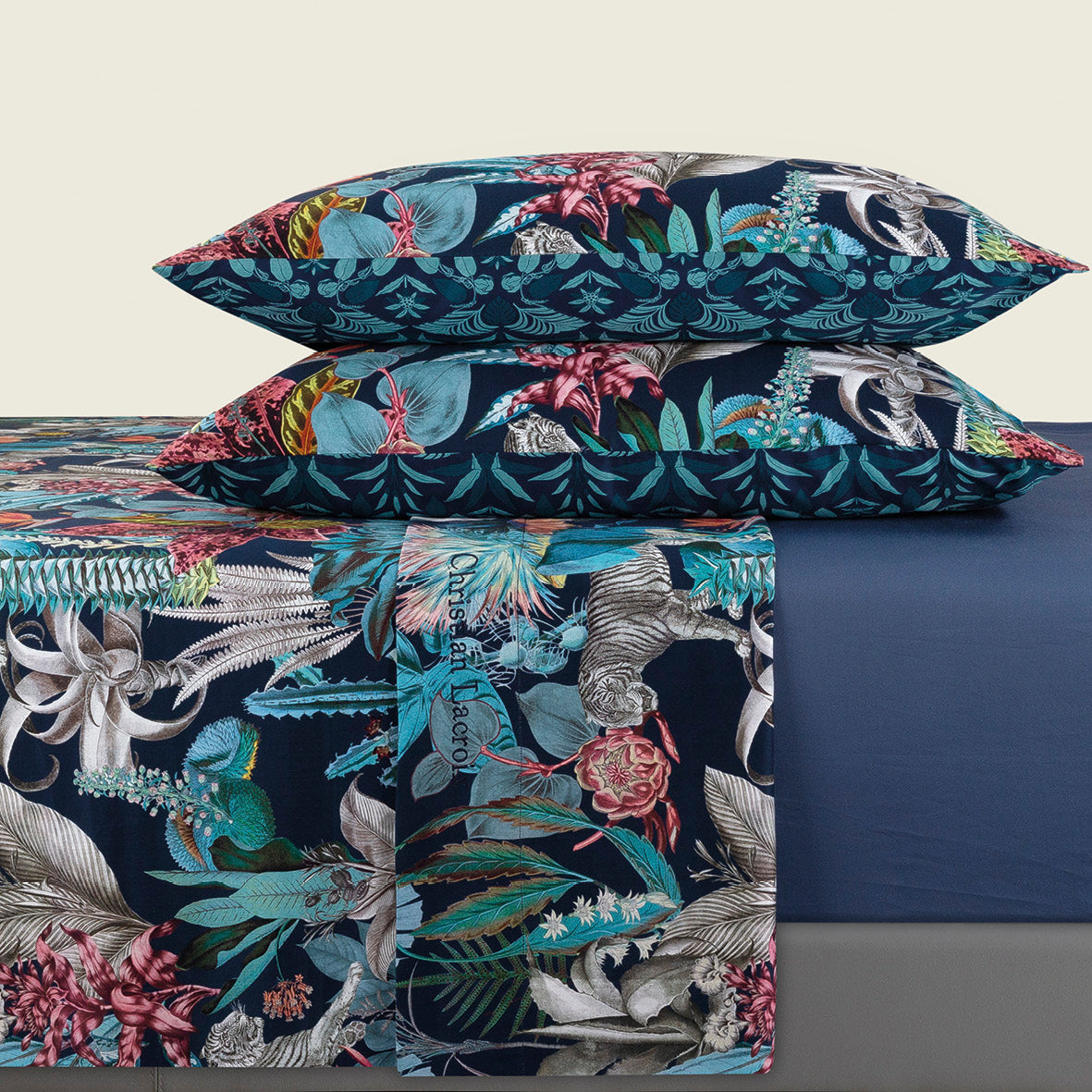 Set of sheets : fitted sheet, flat sheet, pillowcase(s) in cotton satin - Zanzibar Blue