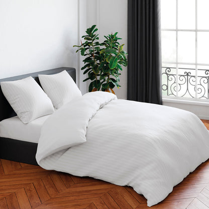 Duvet cover + pillowcase cotton satin dobby stripe woven White