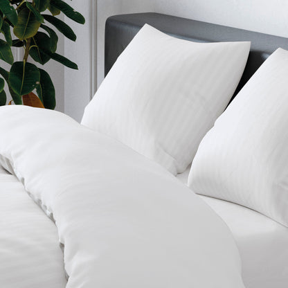 Pillowcase(s) cotton satin dobby stripe woven - White