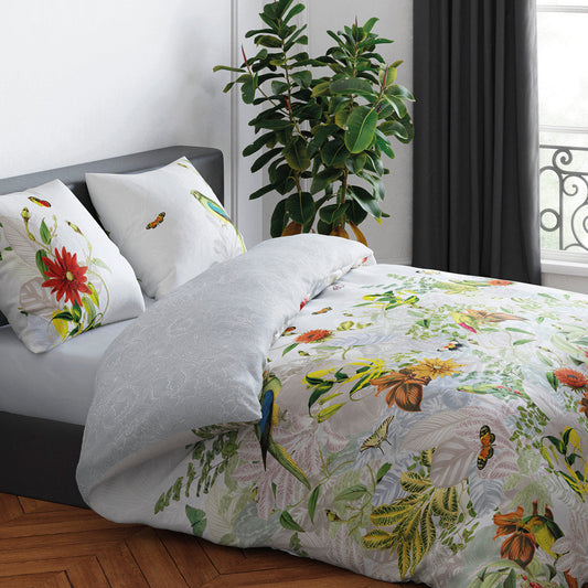 Duvet cover + pillowcase(s) cotton satin - Jardin D'Hiver Pearl grey