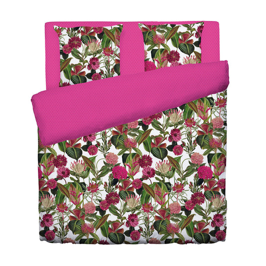 Duvet cover cotton satin Garden Fuchsia - 135 x 200 cm 260 x 240 cm