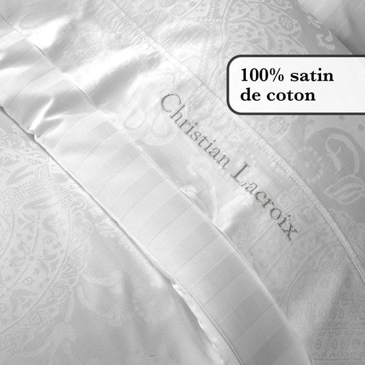 Flat sheet cotton satin Jacquard woven - Arles White