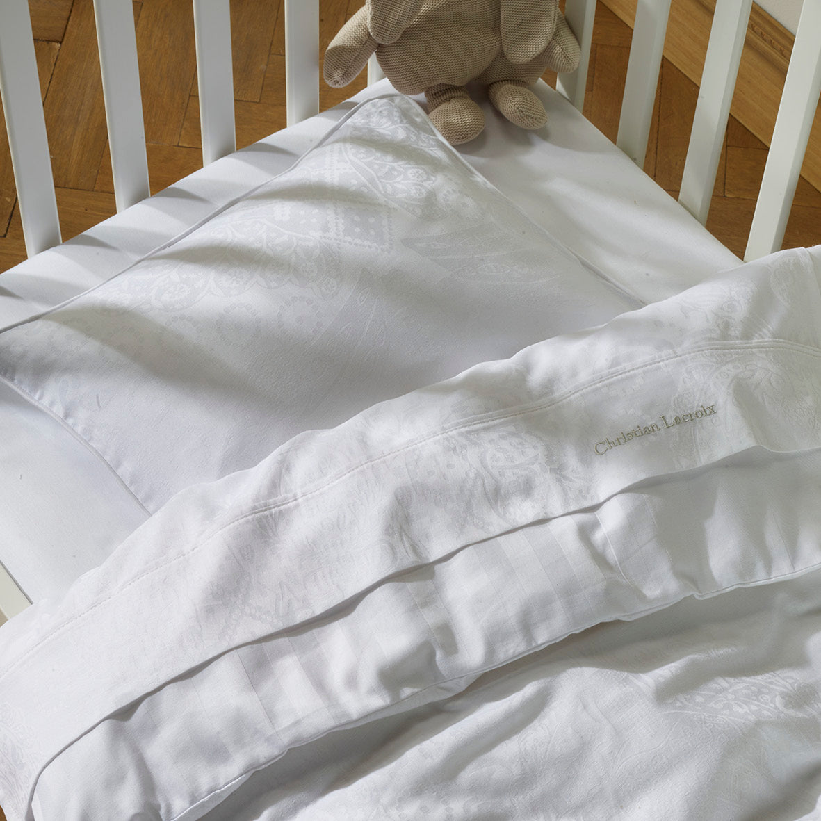 Duvet cover baby + pillowcase cotton satin Jacquard woven - Arles White