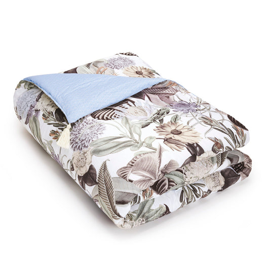 Quilt with tassels Garden Light blue - 140 x 200 cm