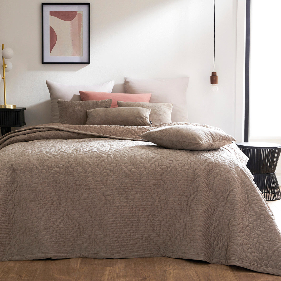 Bedspread in corduroy - 220 x 250 cm - Flower Taupe
