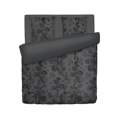 Duvet cover + pillowcase(s) cotton satin - Flore black/grey