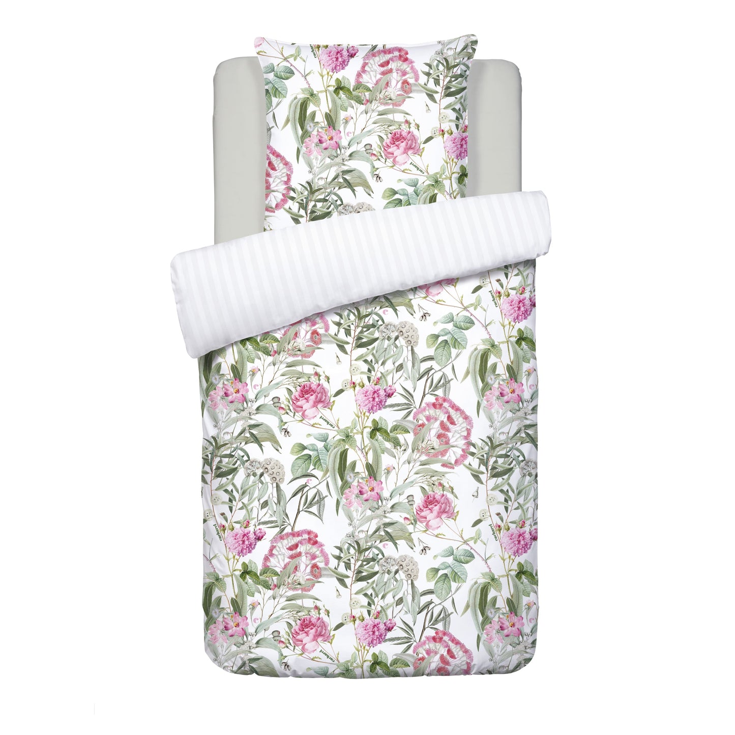Duvet cover + pillowcase(s) cotton satin - dobby stripe Jardin de Roses White