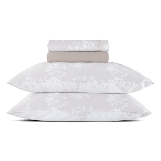 Sheet set : fitted sheet, flat sheet, pillowcase(s) in satin cotton - Roses taupe