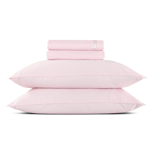 Sheet set : fitted sheet, flat sheet, pillowcase(s) in satin cotton - Uni blush pink