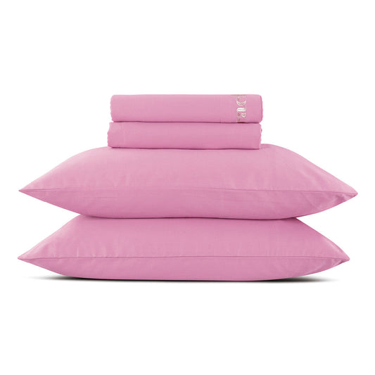 Sheet set : fitted sheet, flat sheet, pillowcase(s) in satin cotton - Uni pink