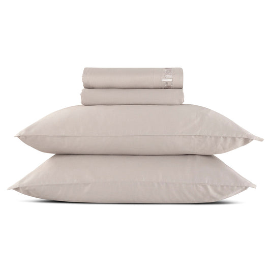 Sheet set : fitted sheet, flat sheet, pillowcase(s) in satin cotton - Uni taupe