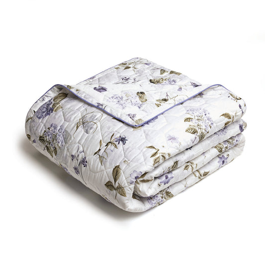 Couvre-lit matelassé en 100% satin de coton - dessin Fleurs Passion blanc