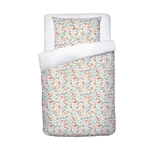 Duvet cover + pillowcase baby in cotton satin - Meadow White