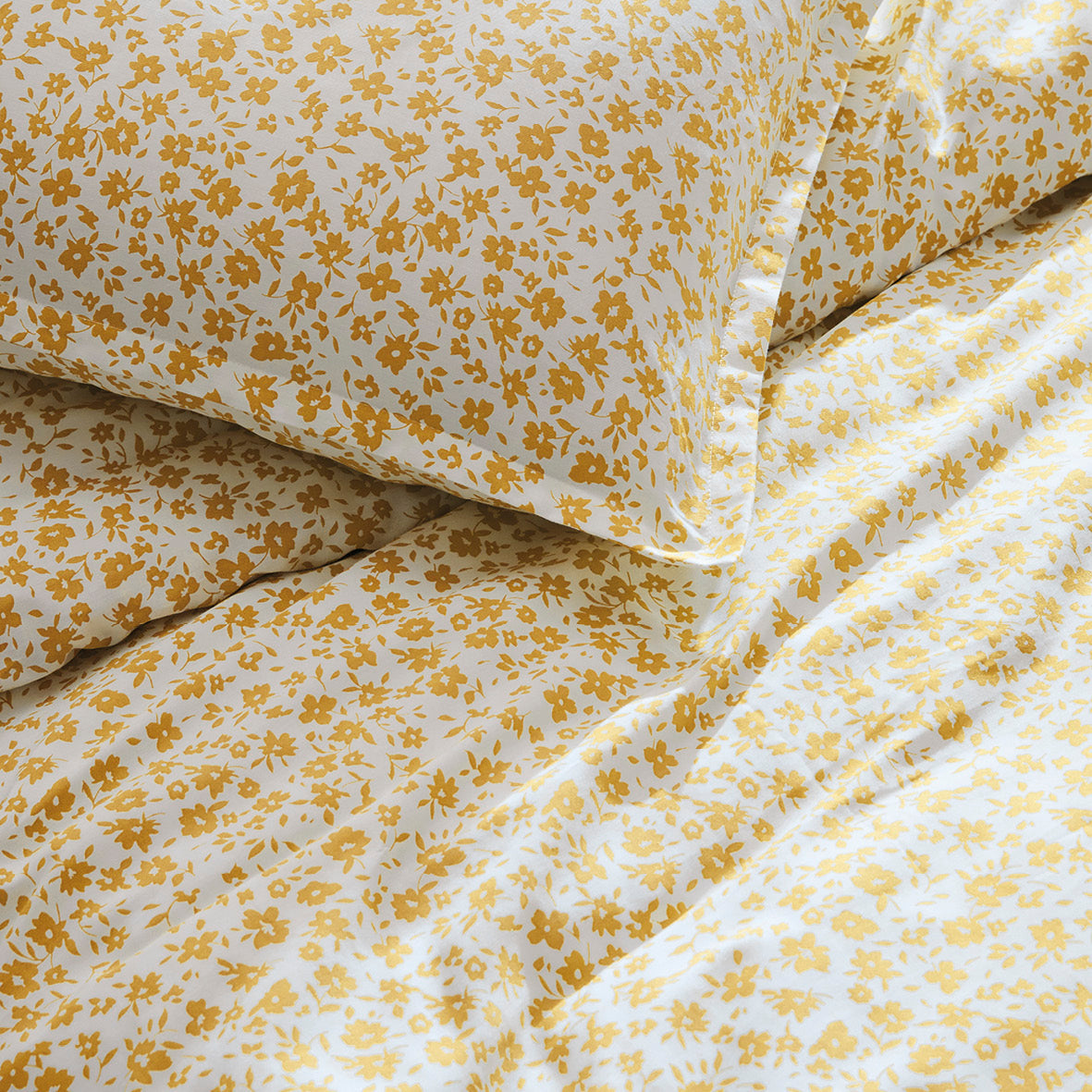 Duvet cover + pillowcase(s) cotton satin - Eglantine White / Yellow